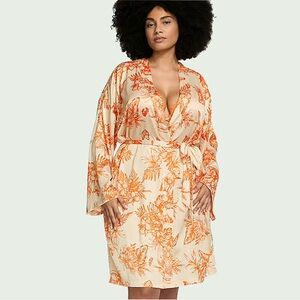 NWT Victoria’s Secret Satin Midi Robe Tropical Toile Orange XS/S